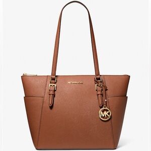 Michael Kors Charlotte Large Saffiano Leather Top-Zip Tote Bag